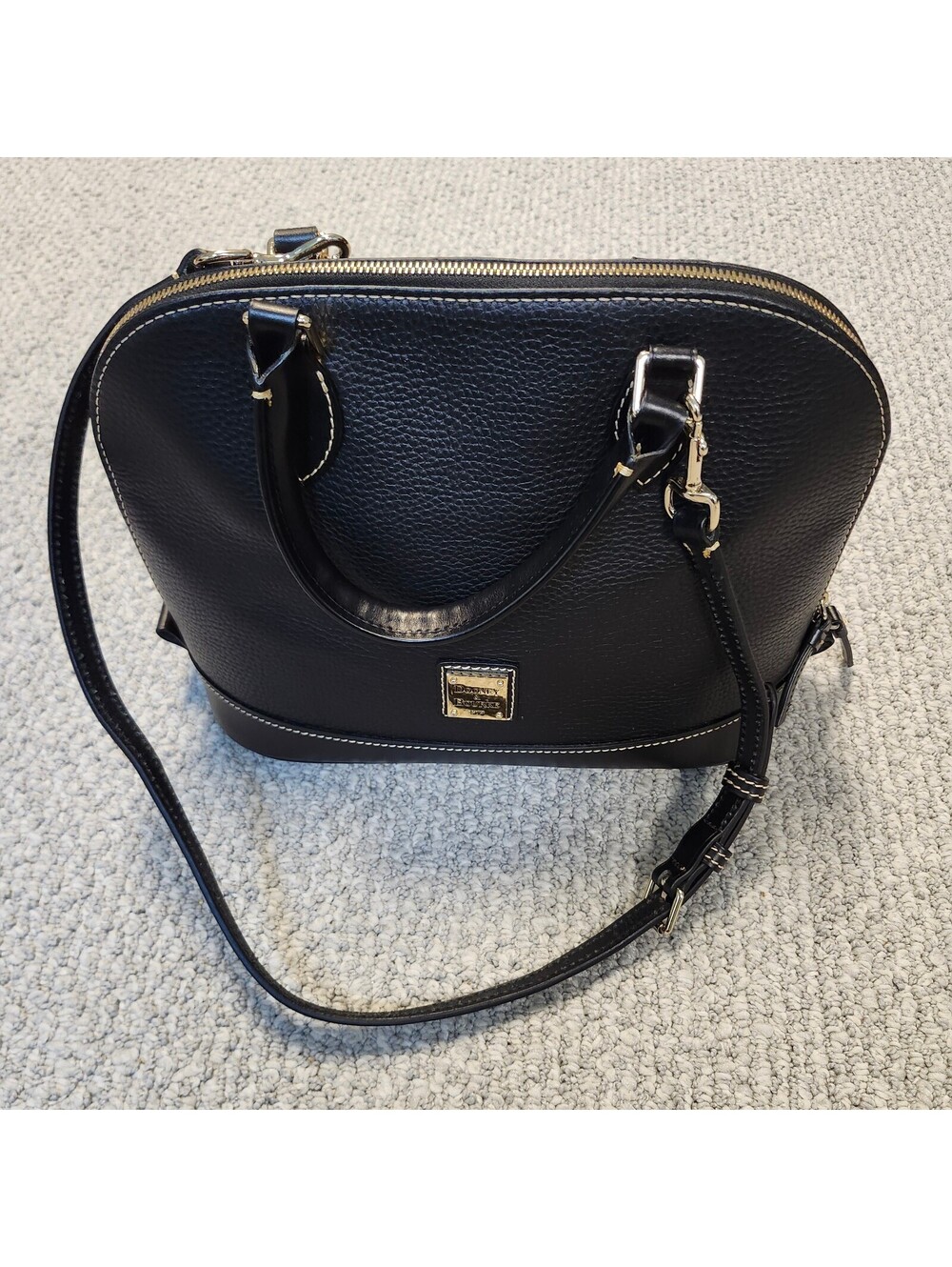 Dooney & Bourke Black Pebbled Leather Satchel with Adjustable Strap